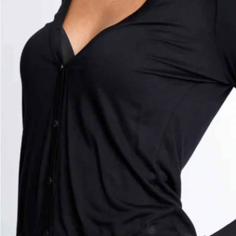 Black V-Neck Button-Up Blouse - Picture 2 of 3